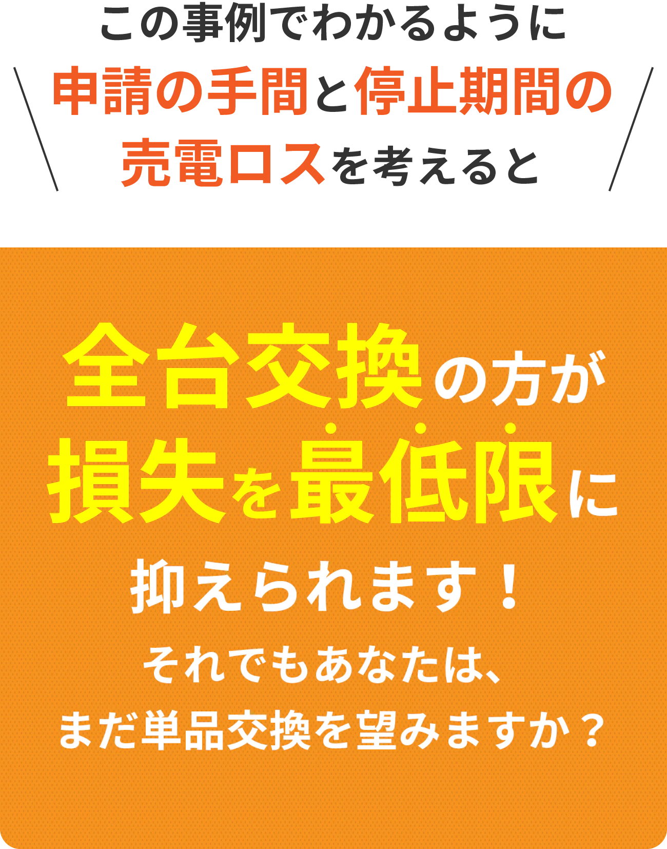 この事例でわかるように申請の手間と停止期間の売電ロスを考えると